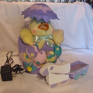 Vintage Purple and Yellow Animated Duck with Sheep Cart